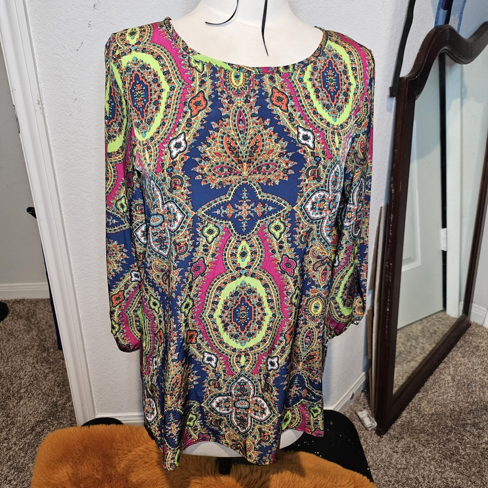 3/20❤️Karlie Colorful Paisley Long Sleeve Tunic Blouse Top Boho - Picture 1 of 6